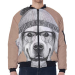 Hipster Golden Retriever Print Zip Sleeve Bomber Jacket