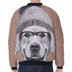 Hipster Golden Retriever Print Zip Sleeve Bomber Jacket