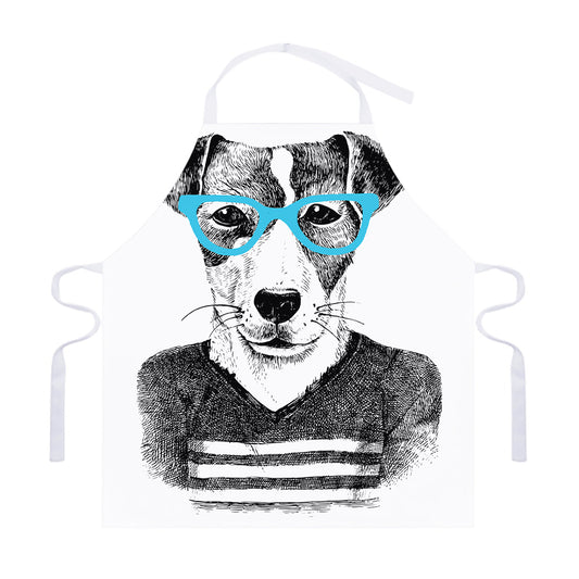 Hipster Jack Russell Terrier Print Adjustable Apron