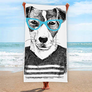 Hipster Jack Russell Terrier Print Beach Towel