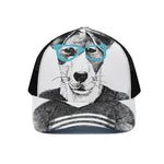 Hipster Jack Russell Terrier Print Black Mesh Trucker Cap