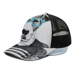 Hipster Jack Russell Terrier Print Black Mesh Trucker Cap