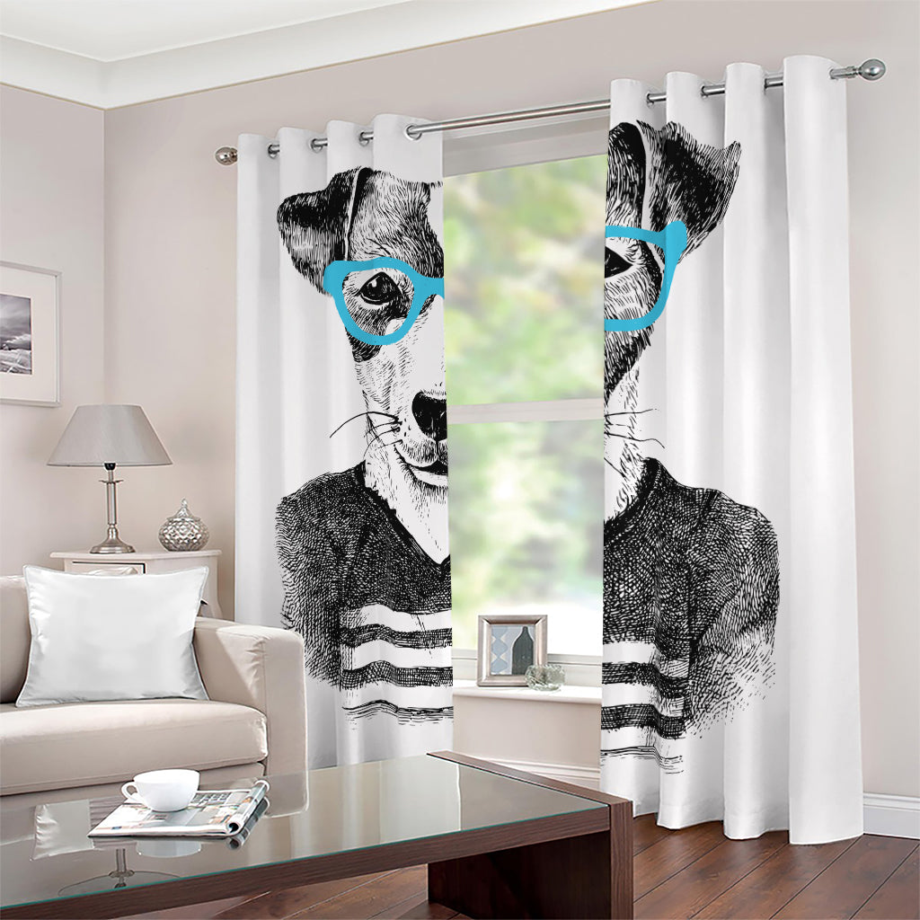 Hipster Jack Russell Terrier Print Blackout Grommet Curtains