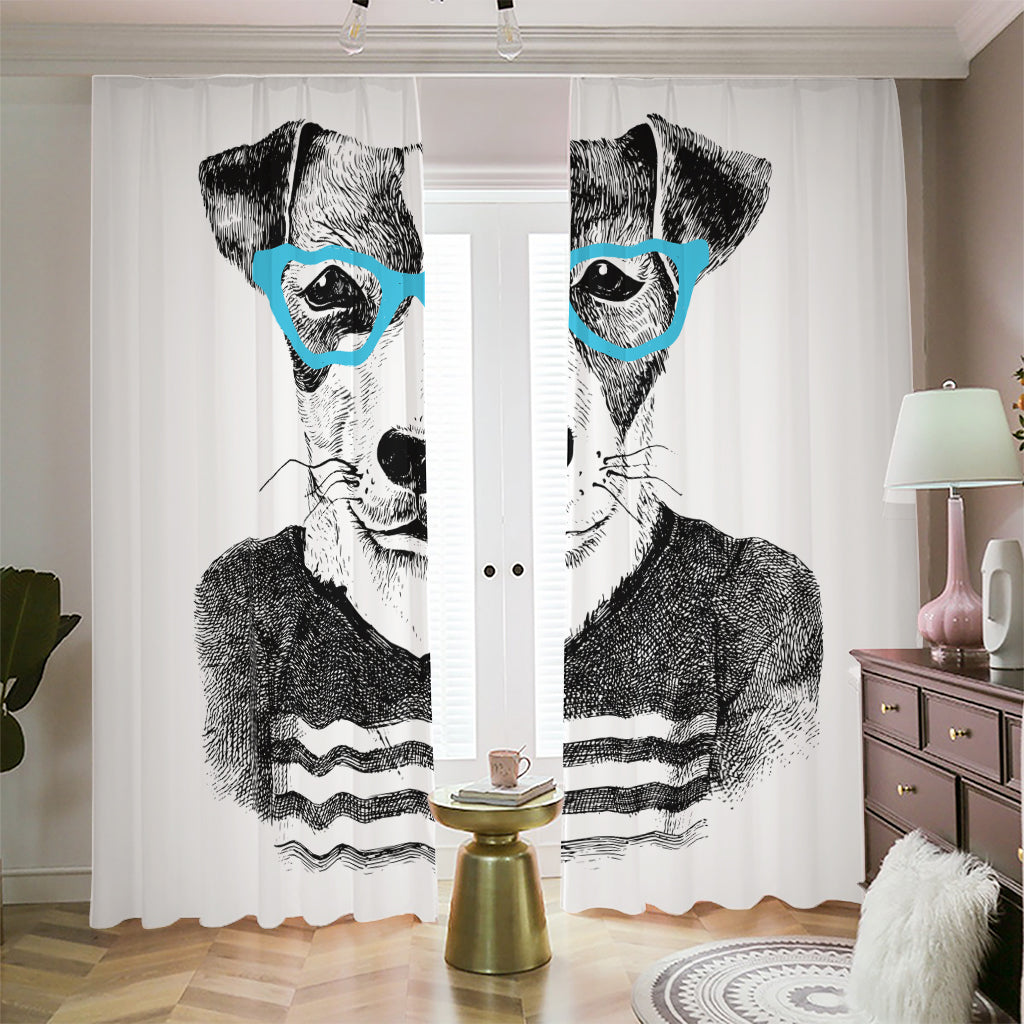 Hipster Jack Russell Terrier Print Blackout Pencil Pleat Curtains