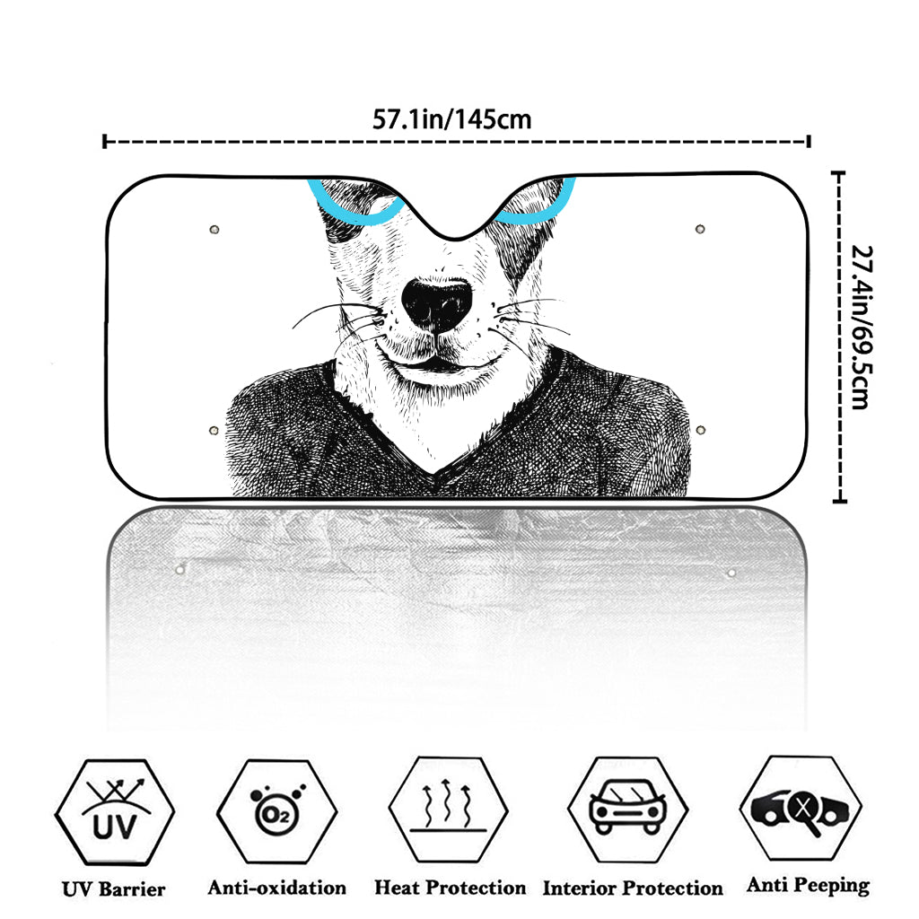 Hipster Jack Russell Terrier Print Car Windshield Sun Shade