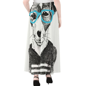 Hipster Jack Russell Terrier Print Chiffon Maxi Skirt