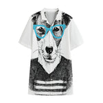 Hipster Jack Russell Terrier Print Cotton Hawaiian Shirt