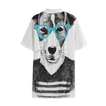 Hipster Jack Russell Terrier Print Cotton Hawaiian Shirt