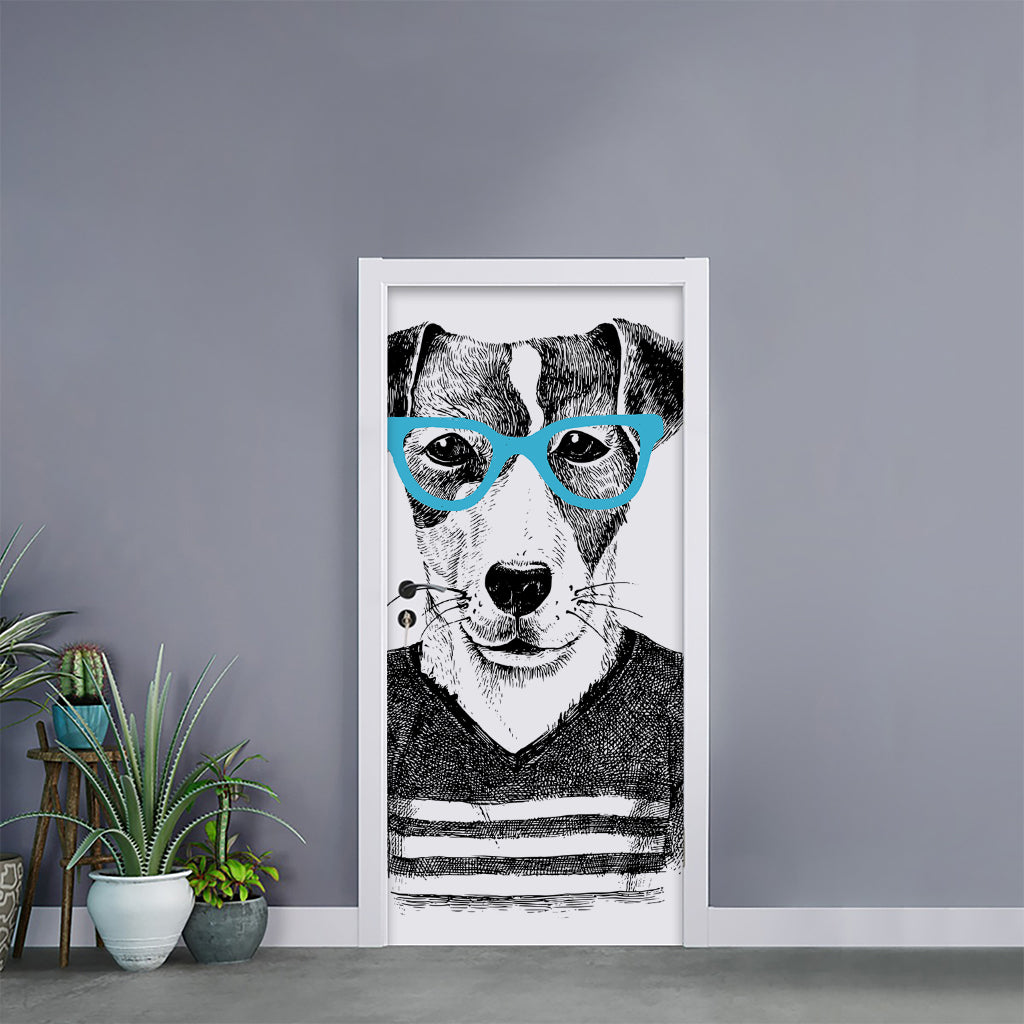 Hipster Jack Russell Terrier Print Door Sticker