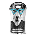 Hipster Jack Russell Terrier Print Double Neoprene Wine Tote