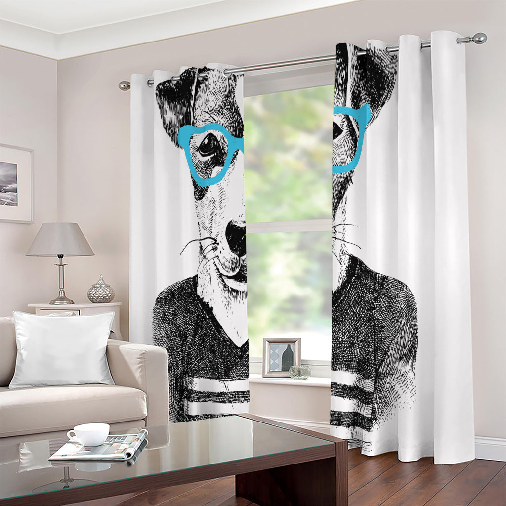 Hipster Jack Russell Terrier Print Extra Wide Grommet Curtains