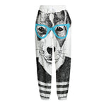 Hipster Jack Russell Terrier Print Fleece Lined Knit Pants