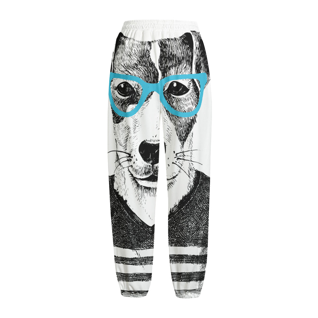 Hipster Jack Russell Terrier Print Fleece Lined Knit Pants