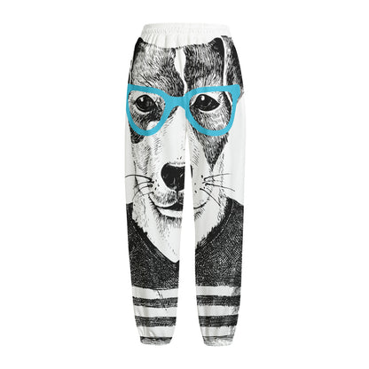 Hipster Jack Russell Terrier Print Fleece Lined Knit Pants