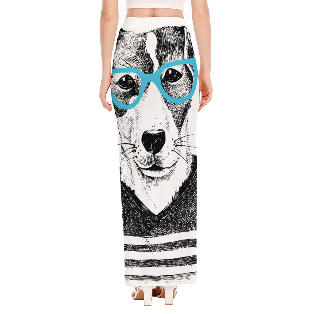 Hipster Jack Russell Terrier Print High Slit Maxi Skirt