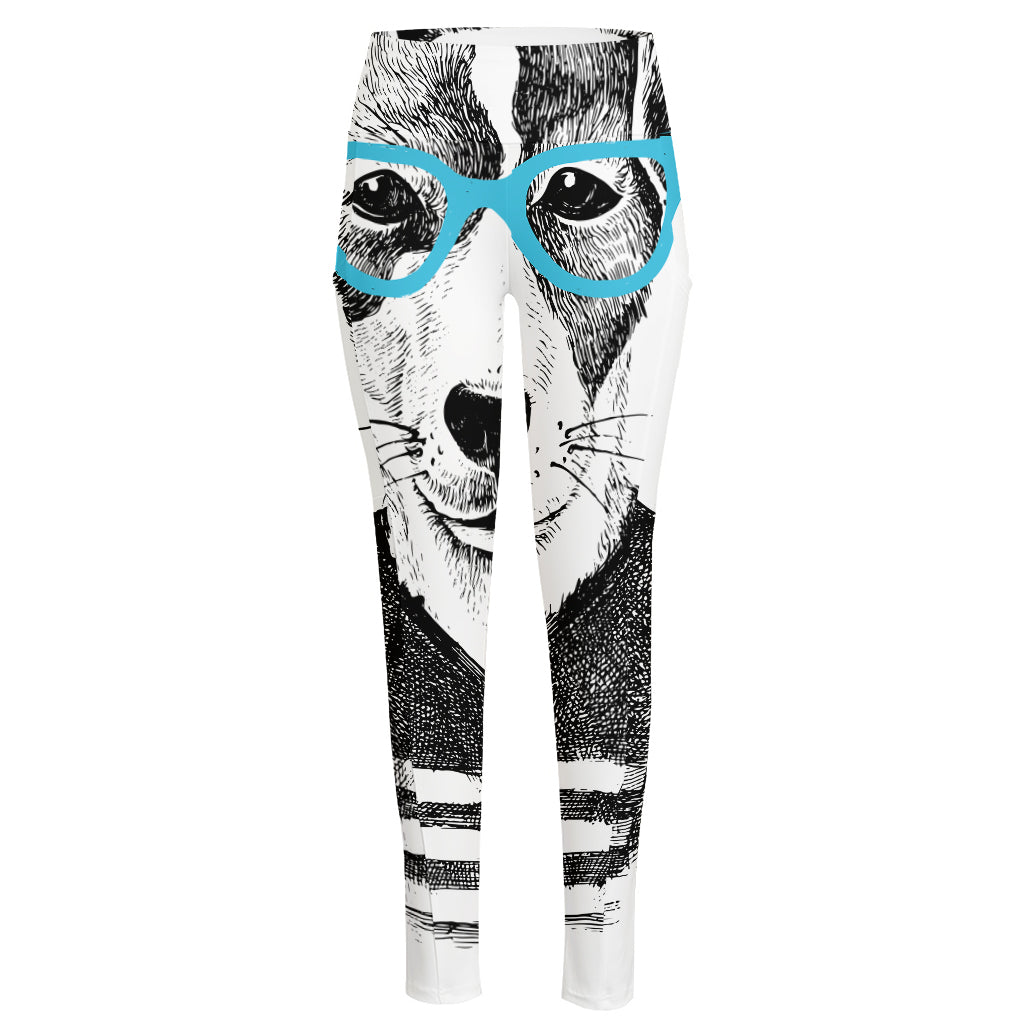 Hipster Jack Russell Terrier Print High-Waisted Pocket Leggings