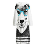 Hipster Jack Russell Terrier Print Hooded Bathrobe