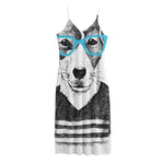 Hipster Jack Russell Terrier Print Jersey Midi Cami Dress