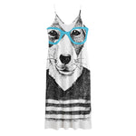 Hipster Jack Russell Terrier Print Jersey Midi Cami Dress