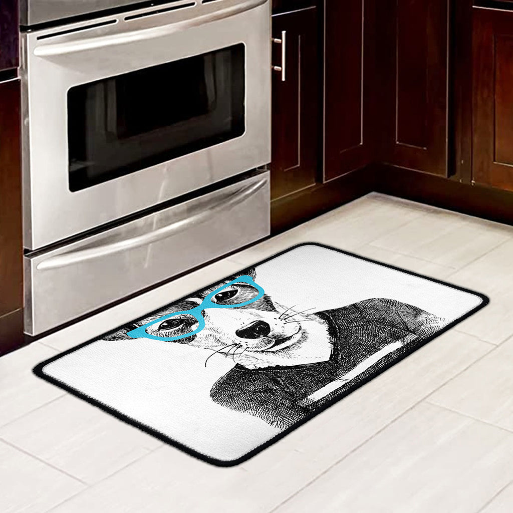 Hipster Jack Russell Terrier Print Kitchen Mat