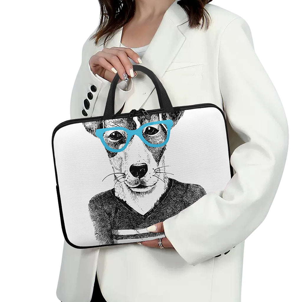 Hipster Jack Russell Terrier Print Laptop Sleeve With Handle