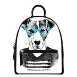 Hipster Jack Russell Terrier Print Leather Backpack