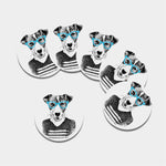 Hipster Jack Russell Terrier Print Leather Coaster Set