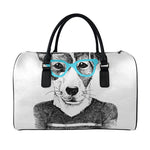 Hipster Jack Russell Terrier Print Leather Duffle Bag