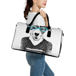 Hipster Jack Russell Terrier Print Leather Duffle Bag