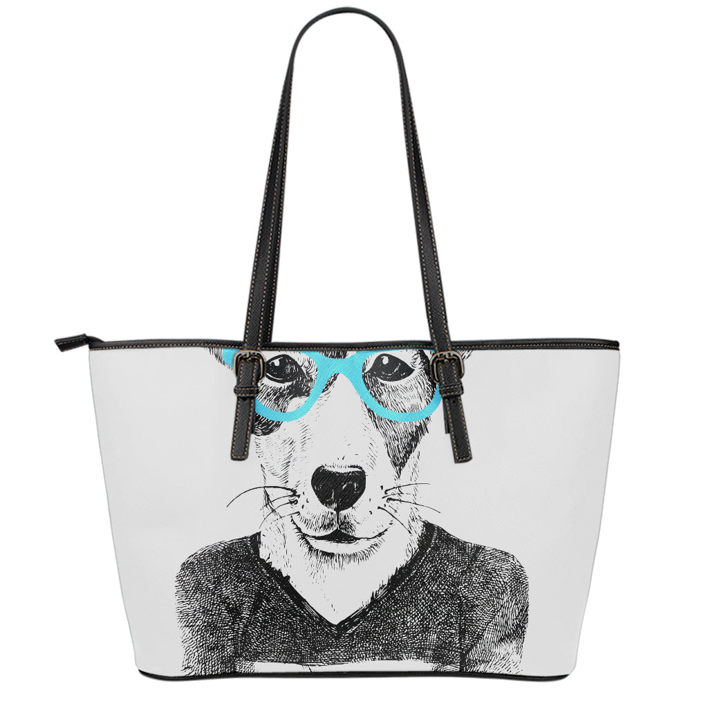 Hipster Jack Russell Terrier Print Leather Tote Bag