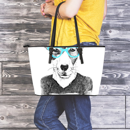 Hipster Jack Russell Terrier Print Leather Tote Bag
