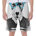 Hipster Jack Russell Terrier Print Men's Beach Shorts