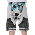 Hipster Jack Russell Terrier Print Men's Beach Shorts