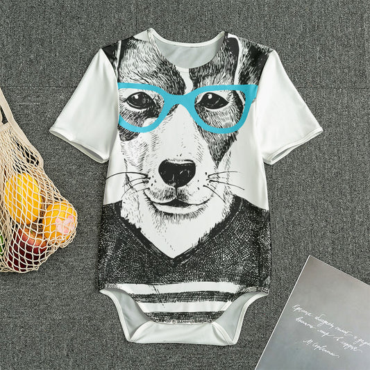 Hipster Jack Russell Terrier Print Men's Bodysuit