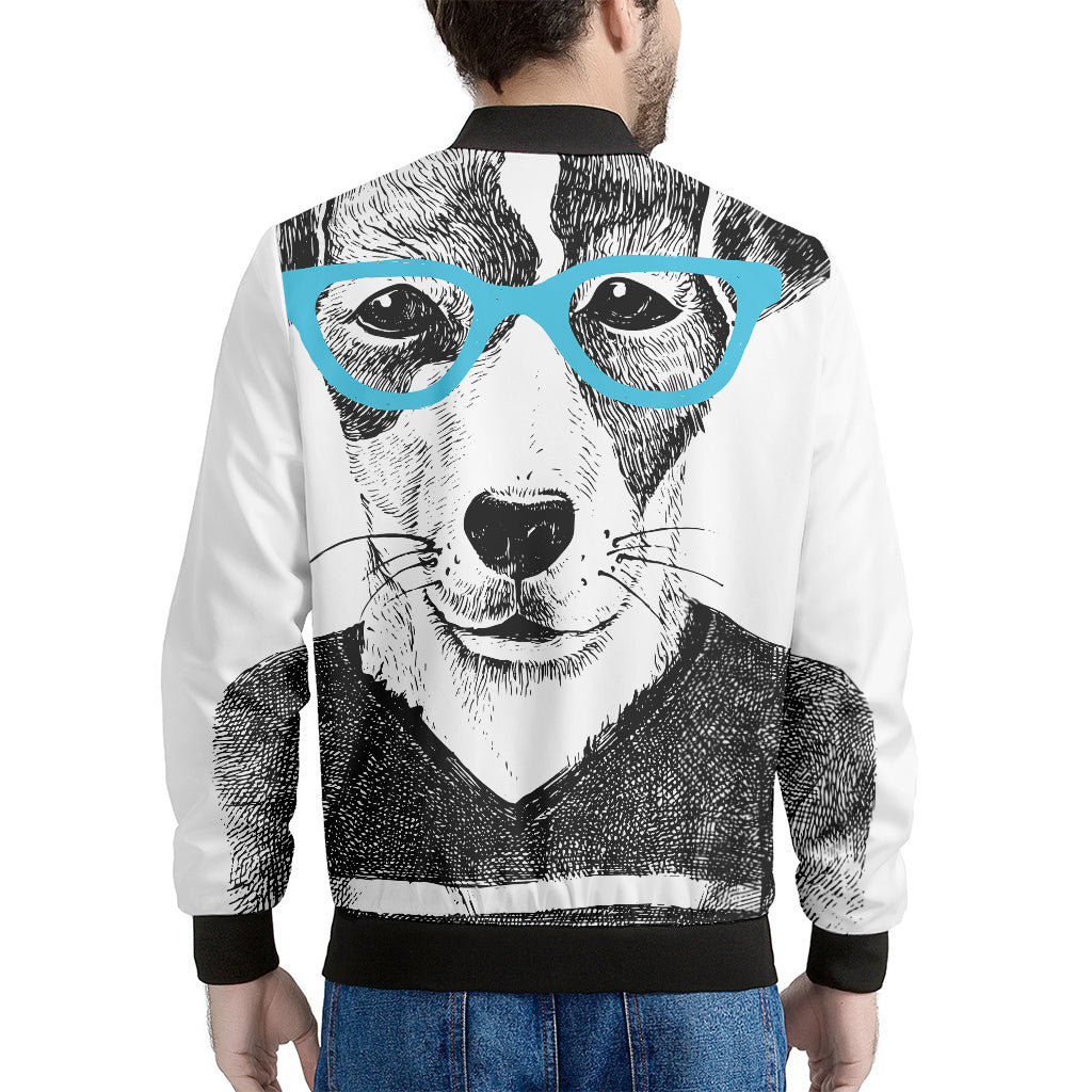 Hipster Jack Russell Terrier Print Men's Bomber Jacket
