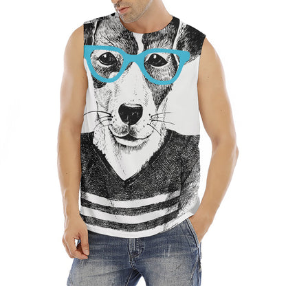 Hipster Jack Russell Terrier Print Men's Fitness Tank Top