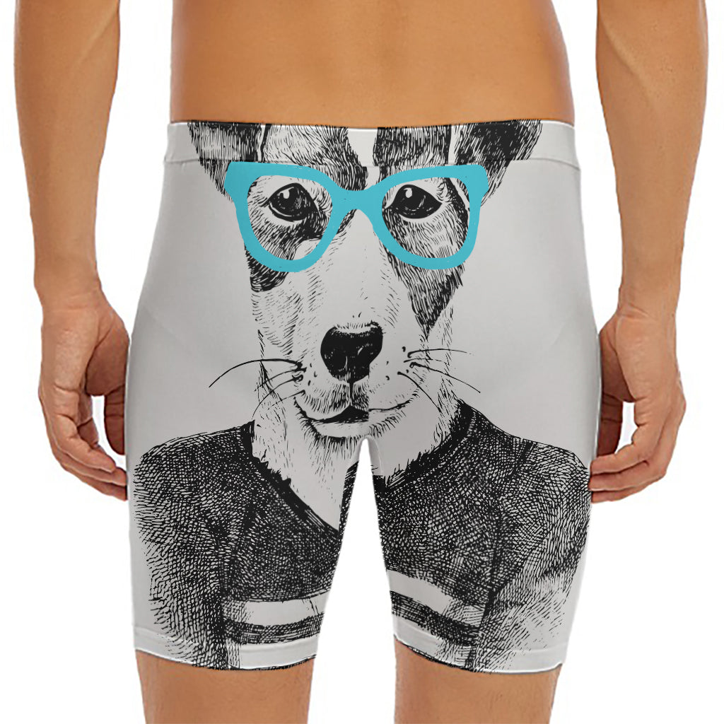 Hipster Jack Russell Terrier Print Men's Long Boxer Briefs