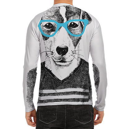Hipster Jack Russell Terrier Print Men's Long Sleeve Rash Guard