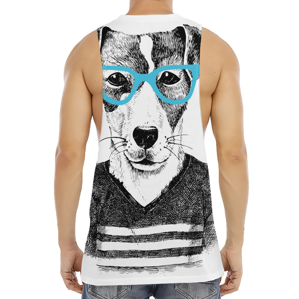 Hipster Jack Russell Terrier Print Men's Muscle Tank Top