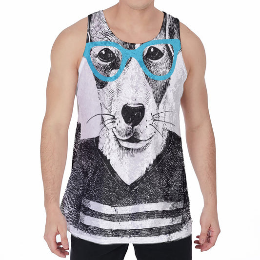 Hipster Jack Russell Terrier Print Men's Velvet Tank Top