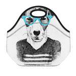 Hipster Jack Russell Terrier Print Neoprene Lunch Bag