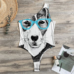 Hipster Jack Russell Terrier Print One Shoulder Bodysuit