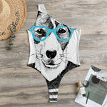 Hipster Jack Russell Terrier Print One Shoulder Bodysuit
