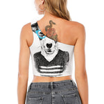 Hipster Jack Russell Terrier Print One Shoulder Crop Top
