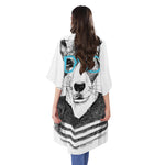 Hipster Jack Russell Terrier Print Open Front Beach Cover Up