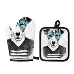 Hipster Jack Russell Terrier Print Oven Mitt And Pot Holder Set