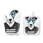 Hipster Jack Russell Terrier Print Oven Mitt And Pot Holder Set
