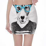 Hipster Jack Russell Terrier Print Pencil Mini Skirt