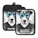 Hipster Jack Russell Terrier Print Pot Holders With Pocket