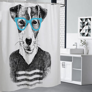 Hipster Jack Russell Terrier Print Premium Shower Curtain